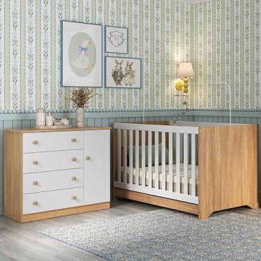 Imagem de Berço Americano 3 em 1 com Cômoda 1 Porta 4 Gavetas Encanto Multimóveis Mp4683 Madeirado/branco