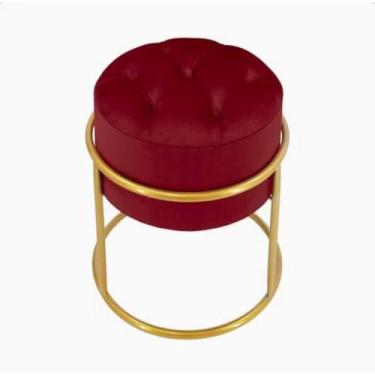 Imagem de Puff Decorativo Argola em Ferro com Veludo – Banqueta para Quarto Sala e Penteadeira Moderna (Vermelho,Dourada)