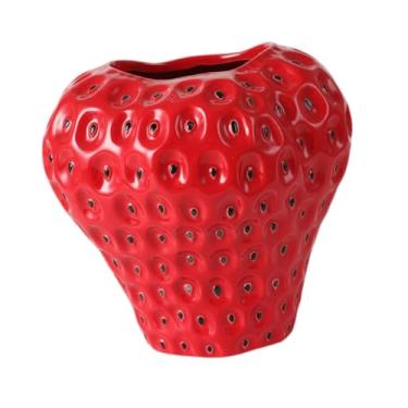 Imagem de Wswqop Vaso de mesa decorativo em formato de morango, vaso charmoso para centro de mesa, para plantas, de flores para decoração de prateleira de cozinha e, Red M