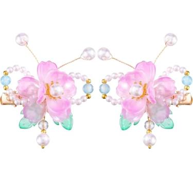 Imagem de Um par de grampos de cabelo de casamento, presilhas de cabelo de cristal feitas à mão com design floral, presilhas de pérolas, clipes de flores de strass, acessórios de cabelo para mulheres e meninas