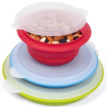 Imagem de Prepworks by Progressive Tigelas de preparação e armazenamento dobráveis com tampas – Conjunto de 3 tigelas dobráveis para preparação de refeições, seguro para micro-ondas, congelador, lava-louças