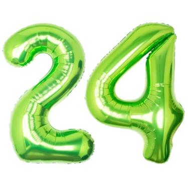 Imagem de SULALABOO Balão grande número verde de 101 cm com número 24 de hélio grande limão gigante digital 24º balão de festa de Mylar para decoração de festa de aniversário de menino