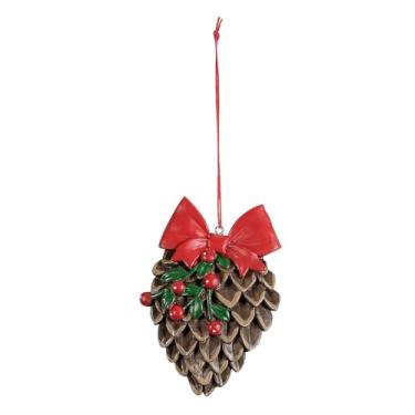 Imagem de Fun Express Ornamentos de Natal de pinha de 10 cm com laço vermelho de resina - 12 peças