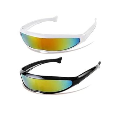 Imagem de ZJchao Óculos de Sol retrô Com Tema Funky e Lentes Espelhadas Coloridas para Cosplay, Festival de Música de Halloween, Adultos e Crianças (2pcs preto branco)