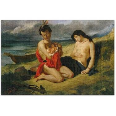 Imagem de Eugène Delacroix Pintura Paisagem Natchez Quebra-cabeça para Adultos 500 Peças Pintura de Paisagem Quebra-cabeça Divertido Elefantes Brancos Presentes, 50 x 37 centímetros