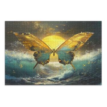 Imagem de Quebra-cabeças de borboleta dourada na água para adultos com letras nas costas 1000 peças