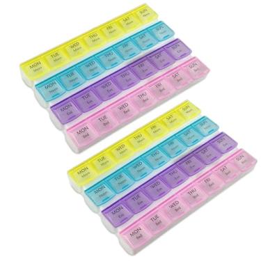 Imagem de Organizador semanal de comprimidos – planejador de comprimidos 4 vezes por dia (pacote com 2) caixa de comprimidos separa comprimidos e vitaminas com compartimentos diários da manhã, ao meio-dia, à noite e à noite, lembrete de medicamentos de viagem de segunda a domingo