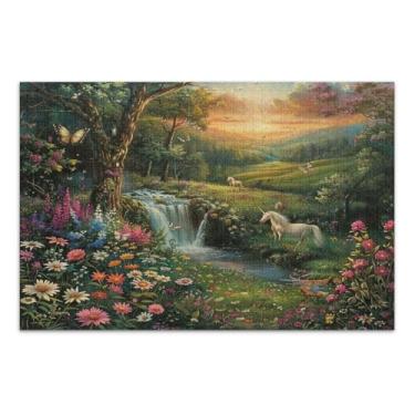 Imagem de Cena de floresta caprichosa com flores coloridas 500 peças grandes quebra-cabeças para adultos, quebra-cabeça para adultos, noite de jogo