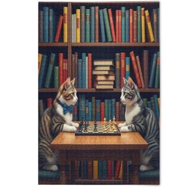 Imagem de 1000 Pieces Jigsaw Puzzles for Adults Animal Print Artwork Cute Cats Bookshelf Creative Puzzles Gifts Family White Elephant Gifts, 1000 Pieces, 29.5" x 19.7"