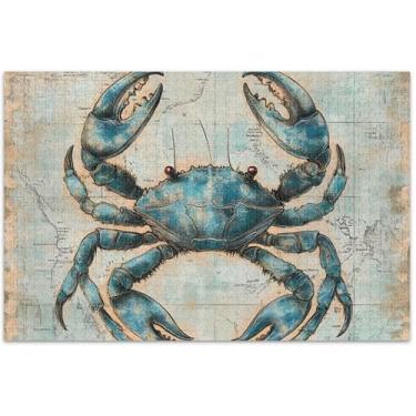 Imagem de Quebra-cabeça adulto com mapa do mar vintage caranguejo azul, 1000 peças, arte colorida, animal, cena de outono, elefante branco, 75 x 40 cm