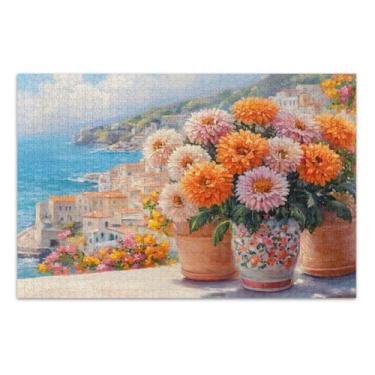 Imagem de Jogos de quebra-cabeça de flores costeiras laranja para adultos com letras nas costas quebra-cabeças engraçados para adultos 1000 peças