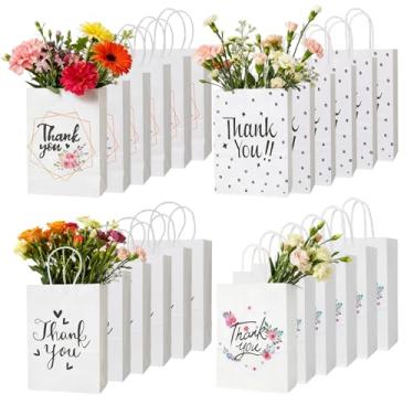Imagem de Pacote com 24, 4 estilos, sacos de presente brancos de agradecimento com alças, 8,2 x 5,9 x 3,1 polegadas/21 x 15 x 8 cm, sacos de papel de agradecimento para pequenas empresas, boutique