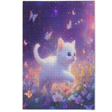 Imagem de Starlight Meadow Cute Cat Jigsaw Puzzles 1000 Pieces for Adult White Elephant Gifts Funny Creative Fun Adult Gifts Decorative Floral Art Painting, 1000 Pieces, 29.5" x 19.7"