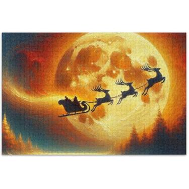 Imagem de Quebra-cabeça Papai Noel veado alce 500 peças para adultos presentes para amantes de quebra-cabeça grande pintura animal, 51 x 37 centímetros