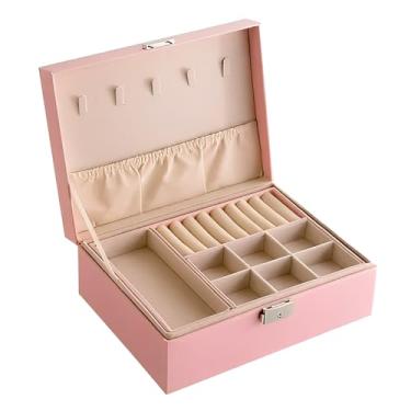 Imagem de Genérico Maleta Porta Joia Organizadora, Rosa, Plástico Abs, Espelho Com Led, Moderno E Portátil, Retangular, Com Fechadura, Armazenamento De Joias, 15x12x15 Centímetros