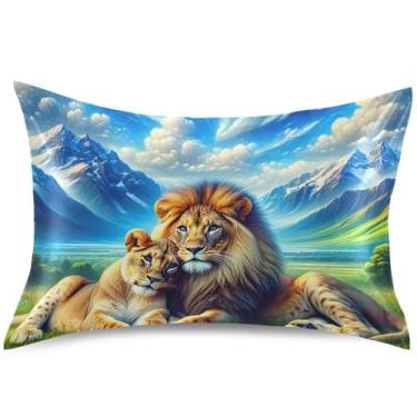 Imagem de Majestic Lions Scenic Meadow Print Fronha de cetim para cabelo King Queen Standard Pillow Cover Design Cooling Pillow Pillow Slip Pillow Estética, King Size, 101,6 cm x 50,8 cm