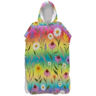 Imagem de Joisal Poncho de surfe com estampa de flor gradiente de flores para adultos que trocam roupão de secagem rápida unissex adulto com capuz toalhas de banho de praia com capuz