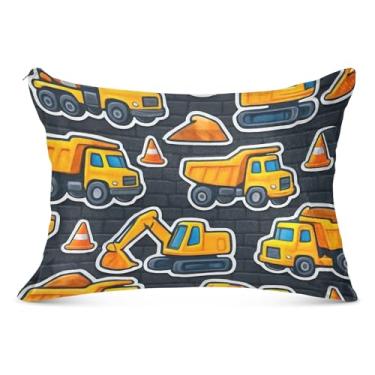Imagem de Capas de travesseiro decorativas grandes para veículos de construção amarelo desenho animado flanela padrão queen king travesseiro travesseiro travesseiro confortável roupa de cama macia, tamanho do