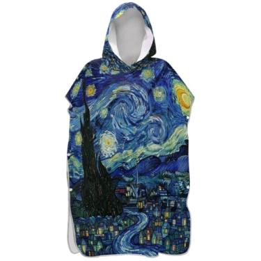 Imagem de Joisal Roupão para adultos poncho de surfe praia banho com capuz toalhas vestíveis retrô noite estrelada rio azul homens mulheres poncho com capuz