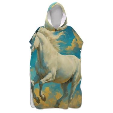 Imagem de Poncho de surfe dramático galope de cavalo branco para trocador adulto toalhas de banho com capuz plus size ponchos adultos para mulheres