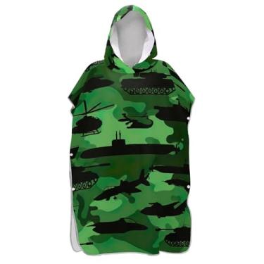 Imagem de TSENQUE Poncho de surfe trocador roupão adulto praia com capuz toalha de banho masculino vestível poncho com capuz camuflagem militar legal verde