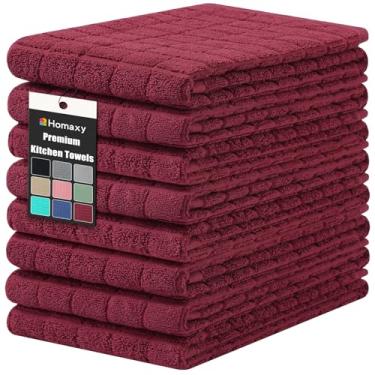 Imagem de Homaxy Toalhas de cozinha de algodão premium 40,6 cm x 71,1 cm, grande toalha de prato natural girada 390 g/m2, toalhas de mão de cozinha felpudas super absorventes, toalha de chá macia com laço para