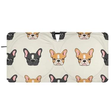 Imagem de Toldo de sol personalizado de cachorro buldogue francês para para-brisa de carro dobrável para para-brisa frontal estampa animal, 76 cm x 149 cm