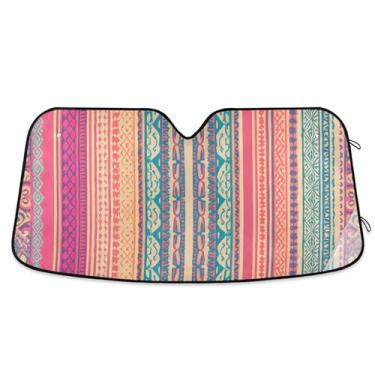 Imagem de Persiana de sol colorida listrada rosa azul para para-brisa de carro engraçado universal retrátil caminhão carro persianas para janelas dianteiras automotivo M, 139,7 cm x 70,1 cm