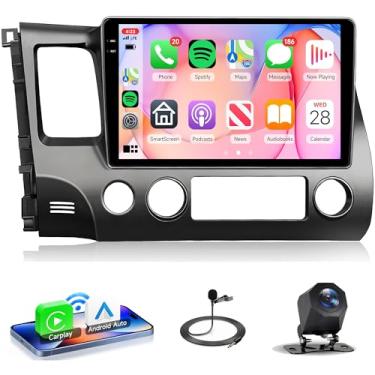 Imagem de Rádio de carro 4 núcleos 4G + 64G Android 15 para Honda Civic 2006-2011, Rimoody Car Stereo Wireless Carplay Andorid Auto Mirror Link 10'' INCELL Touchscreen GPS WiFi Bluetooth 5.0 FM/RDS EQ SWC