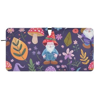 Imagem de Toldo de sol com estampa roxa de gnomo de cogumelo personalizado para para-brisa de carro bonito dobrável para-brisa frontal impressão animal automotivo, 76 cm x 149 cm