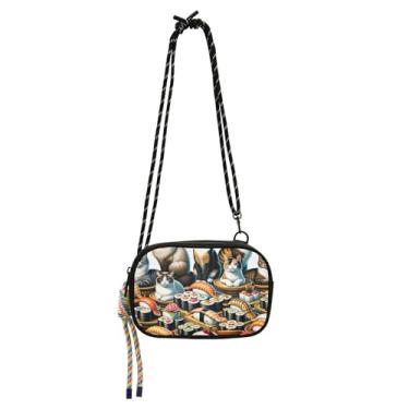 Imagem de TSENQUE Sushi Cats bolsa feminina fofa bolsa transversal pequena sobre o ombro, mini carteira para iphone