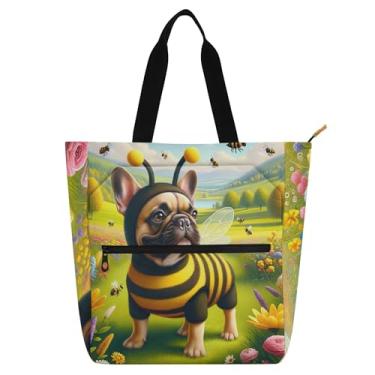 Imagem de GAIGEO Bolsas de trabalho femininas florais buldogue abelha engraçado lona faculdade escola bolsa carteiro presente para amantes de livros bolsas