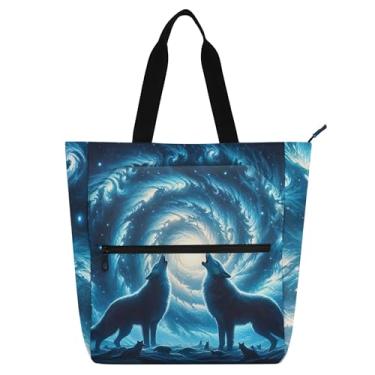 Imagem de Wolves Howling Spiral Galaxy Work Tote Bag for Women Canvas College School Tote Bolsas Professores Bolsas Amantes Livros Presentes