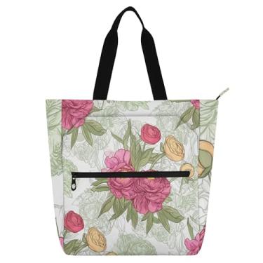Imagem de GAIGEO Bolsa de trabalho floral peônia primavera para mulheres, sacola de lona, bolsa de tecido universitária, professores, presente para amantes de livros