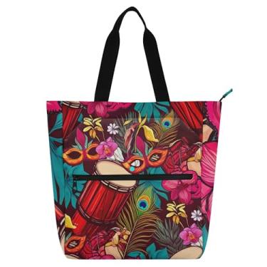 Imagem de Sacola feminina de festa com bateria vermelha vibrante, bolsa de trabalho de lona, praia, com zíper, bolsas para professores, presente para amantes de livros