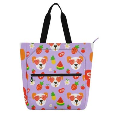 Imagem de GAIGEO Sacolas femininas fofas de cachorro para trabalho, lona, praia, livro, bolsa com zíper, utilitária, bolsa infantil com compartimentos