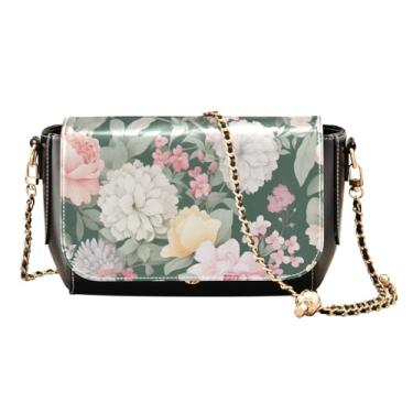 Imagem de GAIGEO Bolsa de ombro média com quatro flores de peônia para mulheres, bolsa tiracolo feminina de couro, Buquê floral em tons de verde - 2, One Size