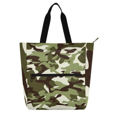 Imagem de Bolsa verde camuflada feminina bolsa de trabalho de lona bolsas de tecido para escola universitária presente para amantes de livros