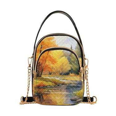 Imagem de GAIGEO Guirlanda de Natal com flores e folhas, bolsa tiracolo pequena, bolsa transversal para mulheres, Árvores em aquarela no outono com rio-3, One Size