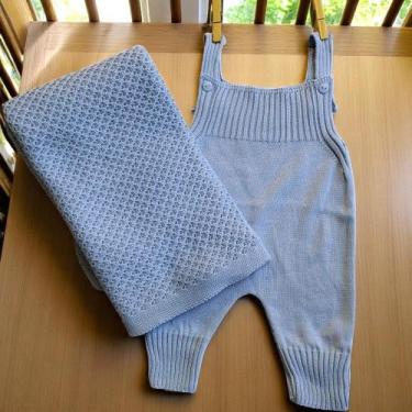 Imagem de Saída Maternidade Tricô Ponto de Arroz 02 Peças Anti Alérgico Macacão 