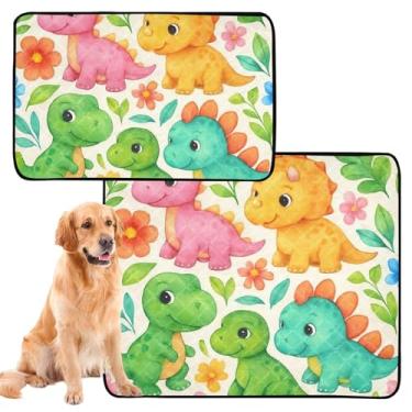 Imagem de Almofadas de xixi laváveis para animais de estimação, dinossauros, flores coloridas, almofada de xixi para gatos, filhotes, absorventes à prova d'água, tapete de cercadinho para cães, médio + grande