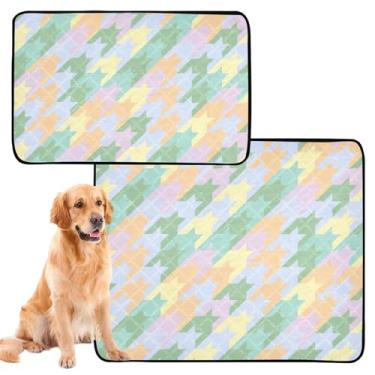 Imagem de TSENQUE Almofadas de xixi para cães coloridas pastel Houndstooth Pet Pee Pad reutilizável à prova d'água tapete de cercadinho para cães, pequeno x pacote com 3