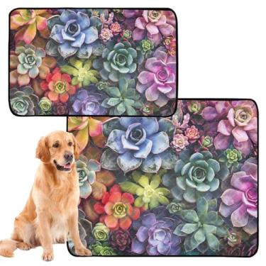 Imagem de Almofadas de xixi laváveis para animais de estimação, reutilizáveis, suculentas, florais, absorventes, cães, treinamento, impermeável, cercadinho para cães, médio + grande, conjunto de 2
