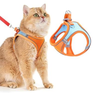 Imagem de Peitoral de tração para animais de estimação – estilo colete, tecido de malha respirável | refletivo, ajustável, adequado para gatos e cães pequenos (cor azul laranja, P)