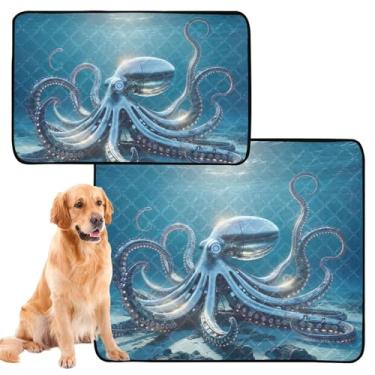 Imagem de Almofadas de xixi de polvo robótico azul marinho lavável para animais de estimação, tapete reutilizável para filhotes, tapete absorvente à prova d'água para gaiola de cachorro, pequeno x pacote com 3