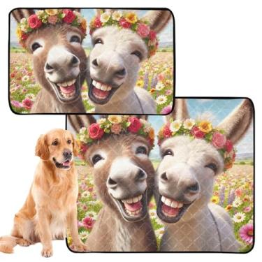 Imagem de TSENQUE Cute Donkeys Tapete reutilizável reutilizável para animais de estimação, almofadas laváveis para cães, à prova d'água, tapete de gaiola de cachorro fofo absorvente para cães, médio + grande