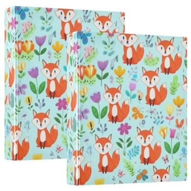 Imagem de Fichários de 3 anéis personalizados de raposas de desenho animado azul 3 polegadas comporta 200 folhas, pastas, caderno, impressão, anel redondo, fichário de escritório, 31,5 x 27 x 6 cm, 1 pacote