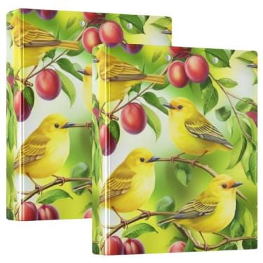 Imagem de Aquarela personalizada pássaros amarelos árvore verde 3,8 cm fichários 3 anéis comporta 200 folhas fichário de prancheta bonito anel redondo fichário de escritório, 31,5 x 27 x 6 cm, pacote com 2