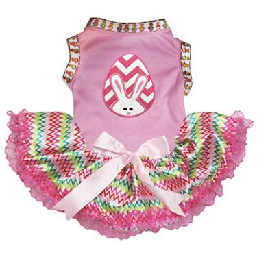 Imagem de Petitebella Vestido para cachorro com estampa de coelho Chevron (rosa/arco-íris Chevron renda, GG)