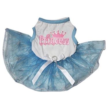 Imagem de Petitebella Roupas para filhotes de cachorro vestido princesa branco top floco de neve tutu azul claro (grande)